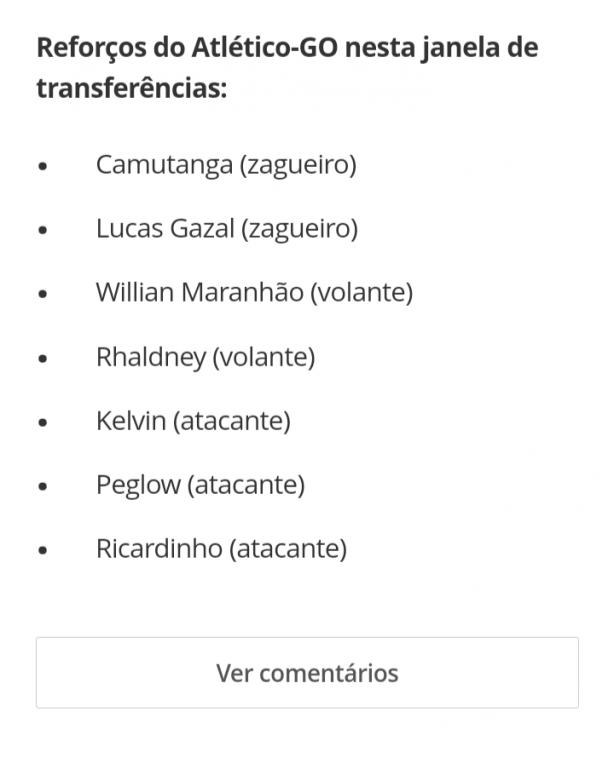 Refor�os do Atl�tico GO na janela de transfer�ncia, foram 7