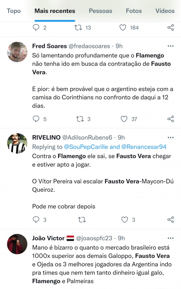 repercusso da contratao de fausto pelo Corinthians, no Twitter dos flamidias