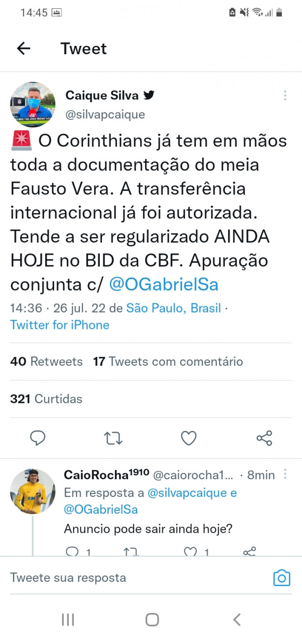 informao:Corinthians j tem mos a documentao de Fausto Vera