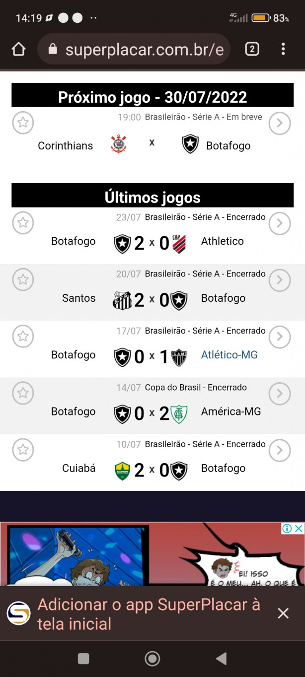 �ltimas partidas do advers�rio de hoje