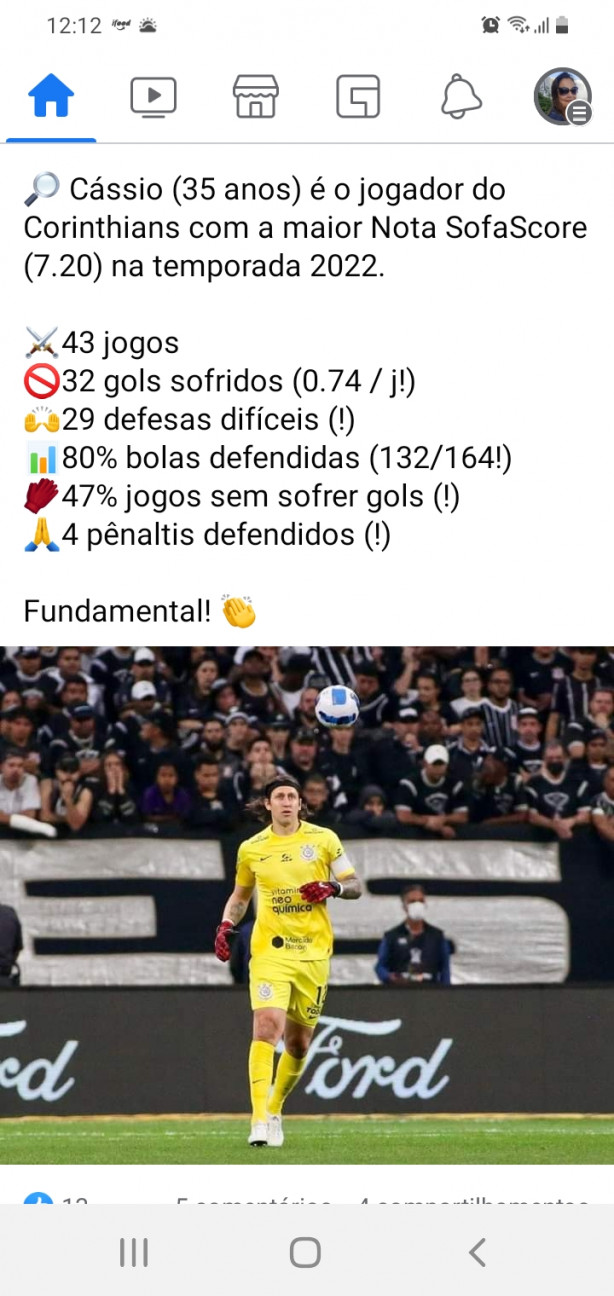 &#128270; Cssio (35 anos)  o jogador do Corinthians com a maior Nota SofaScore (7.20) na...