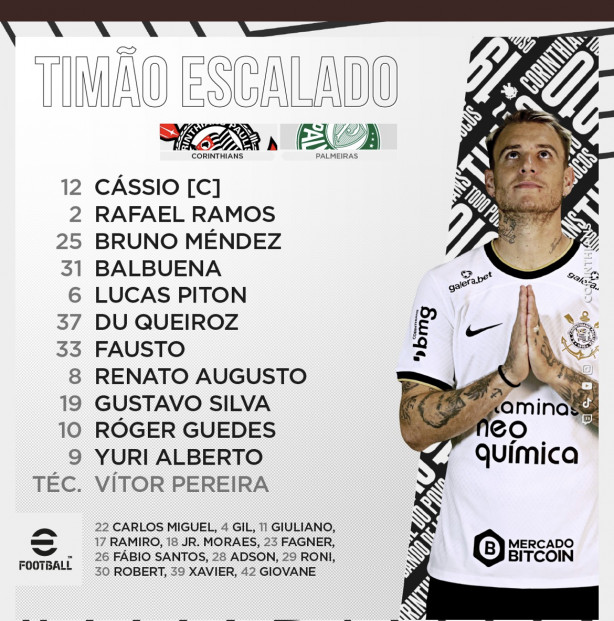 Escalaes confirmadas - Corinthians e Palmeiras