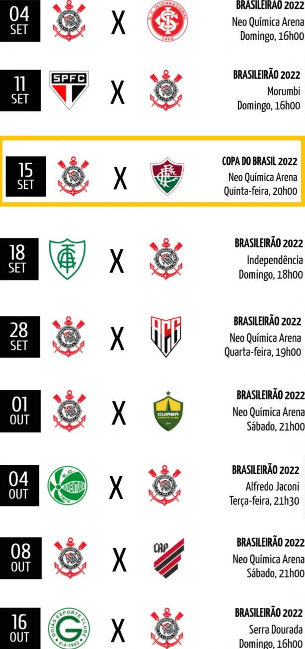 Olhem os 9 próximos jogos do Corinthians, só olhem!