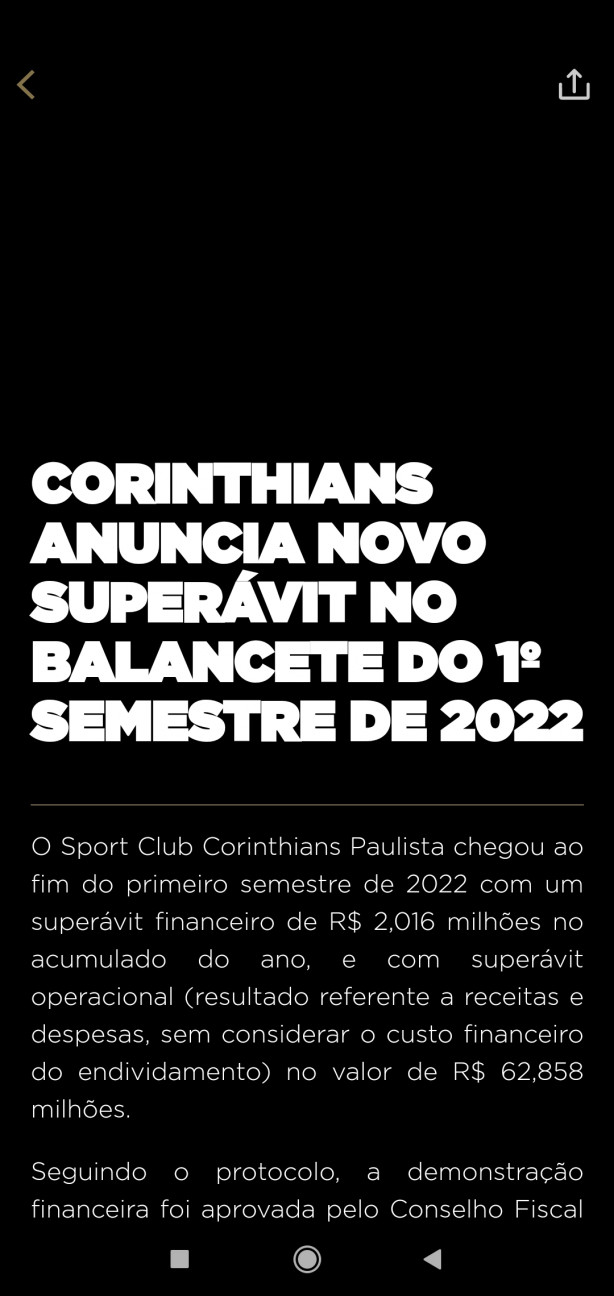 Corinthians divulga balancete semestral com supervit
