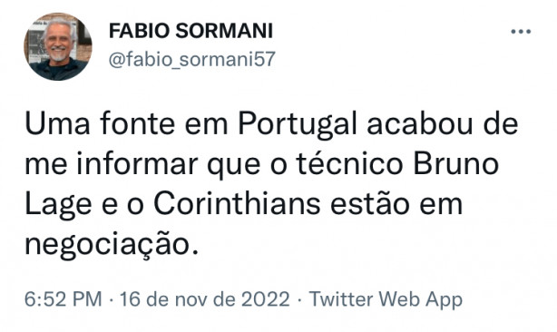 F. Sormani: Corinthians negocia com Bruno Lage