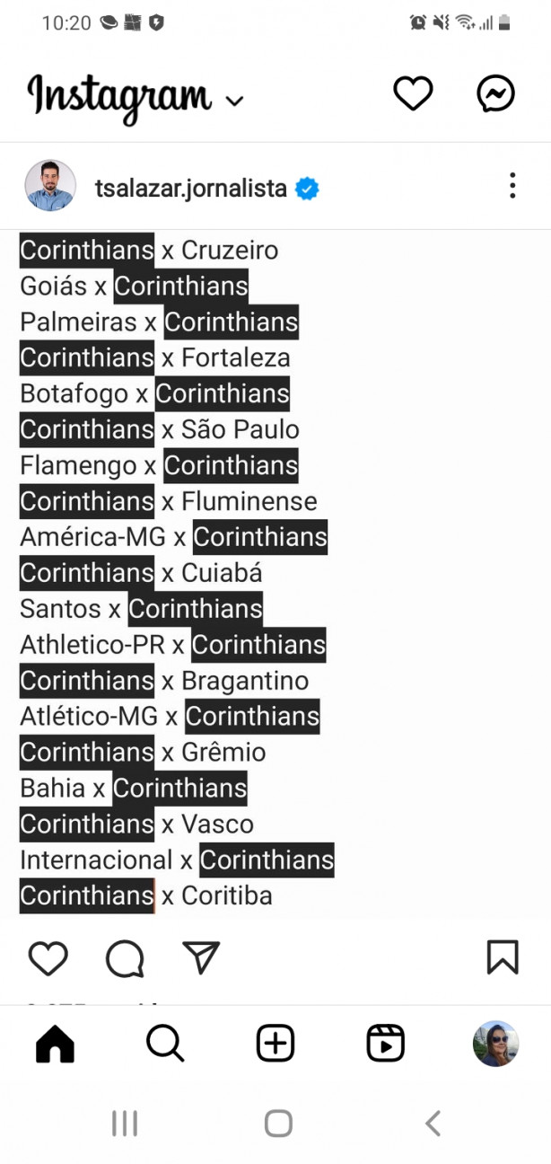 Tabela Corinthians 1.Turno Brasileiro 2023