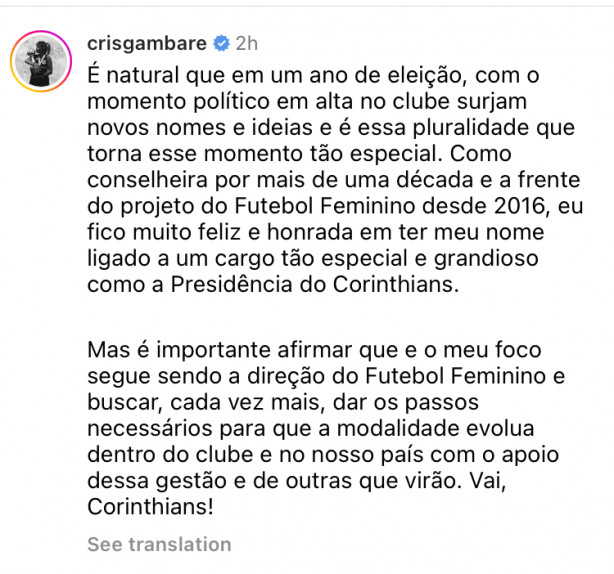 Cris Gambar� emite nota oficial