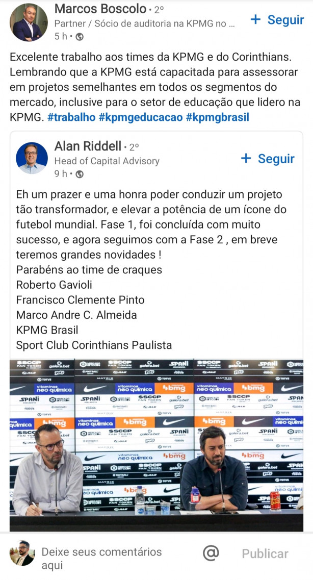 KPMG sobre o Corinthians no LinkedIn