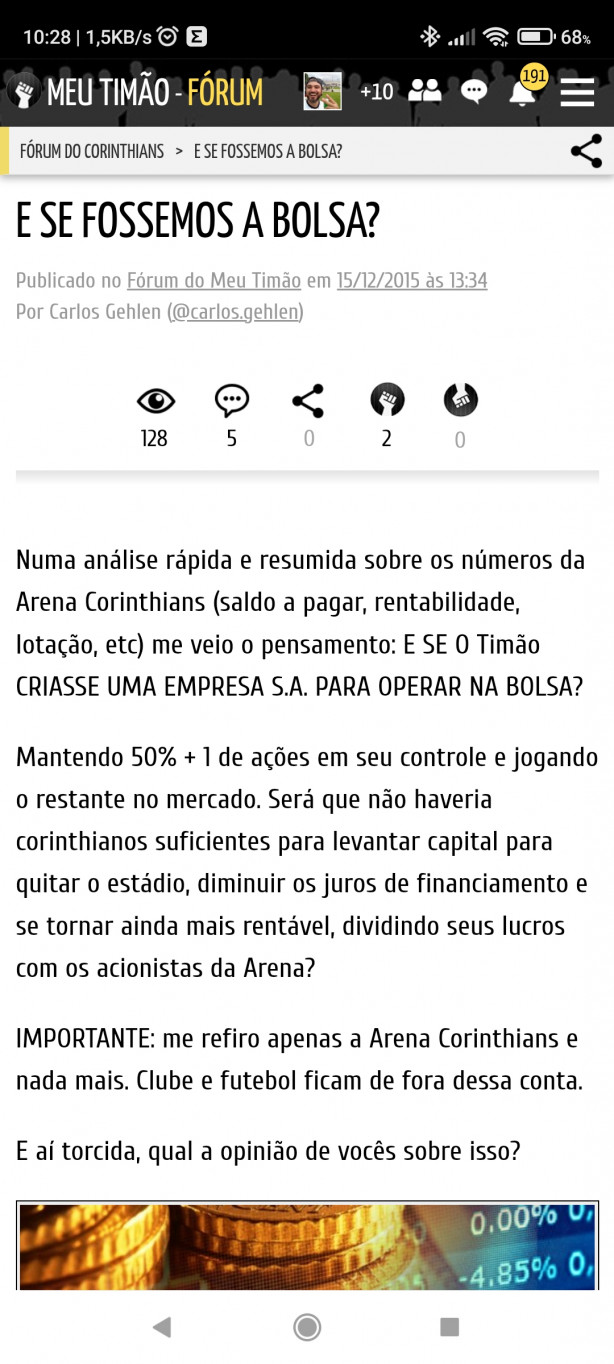 Arena Corinthians na bolsa de valores