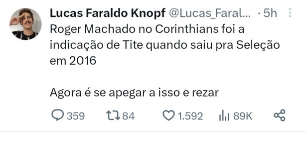 faraldo pede pra torcida: Devemos apoiar Roger Machado