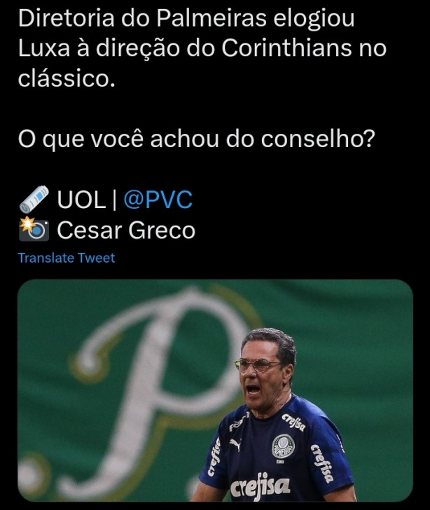 Diretoria do Palmeiras recomendou o Luxemburgo para o Corinthians