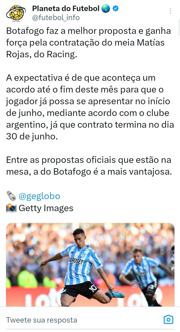 Botafogo faz proposta por Matías Rojas, destaque do Racing, botafogo