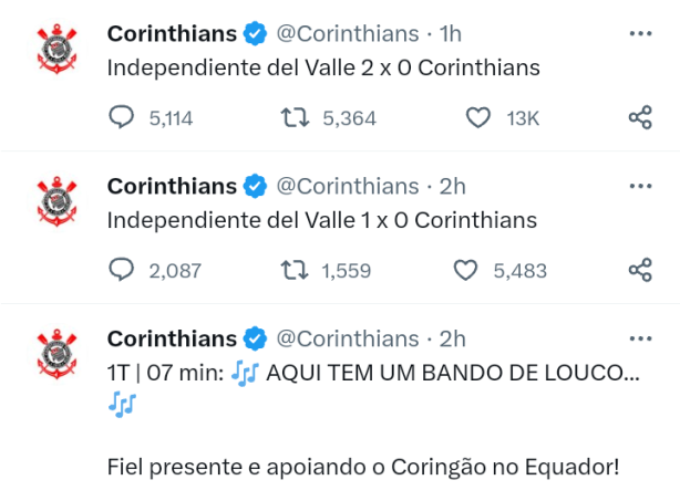 O Twitter do Corinthians poderia parar de escrever os fatos dos jogos!
