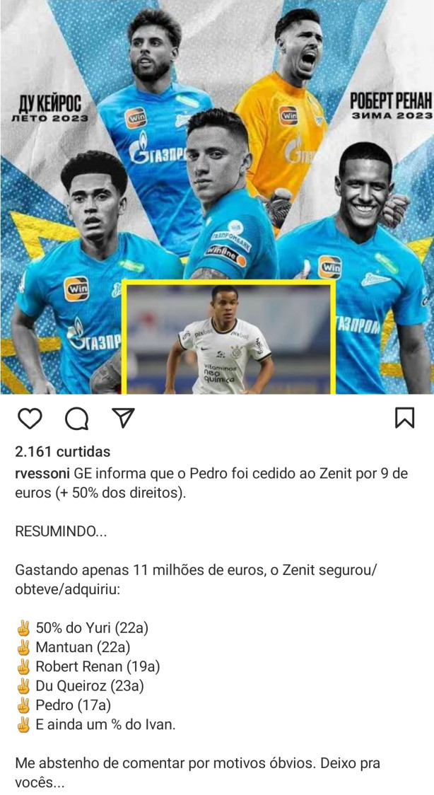 Resumo da relação Corinthians/Zenit