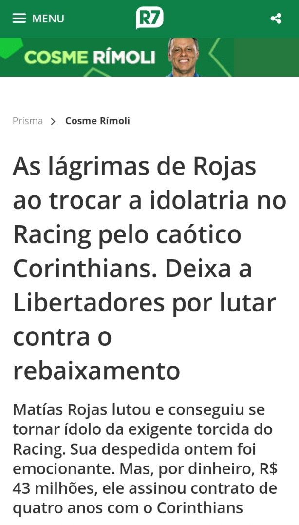 Desrespeito com o Corinthians no portal R7