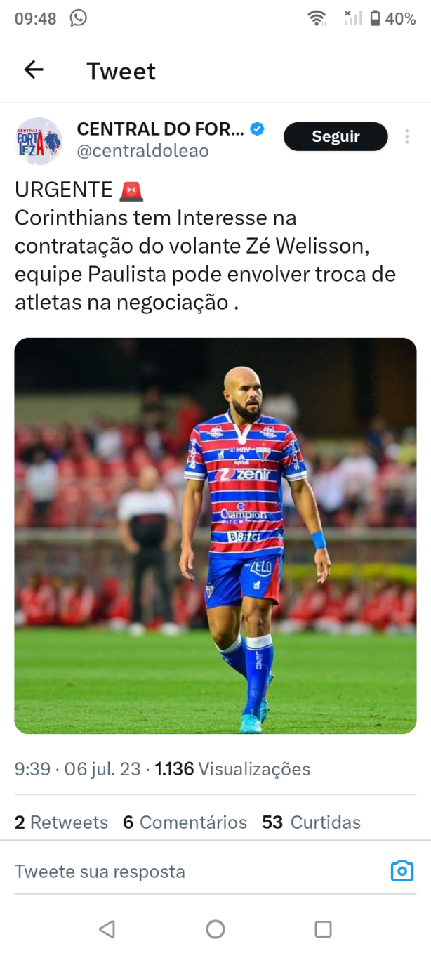 Corinthians est negociando com o Jogador Z Wellison do Fortaleza