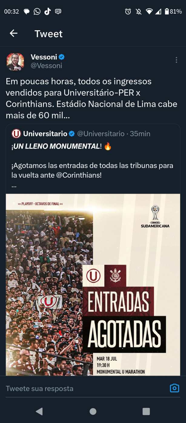 Ingressos esgotados para o jogo da volta