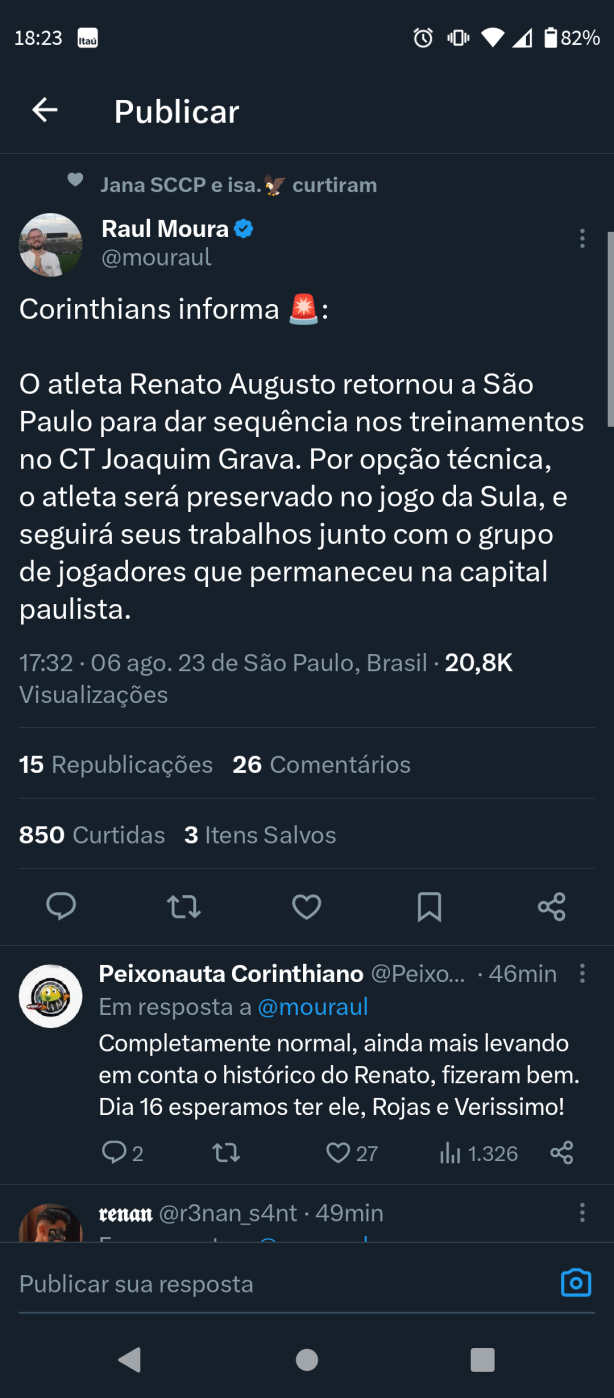 Corinthians informa: Renato Augusto