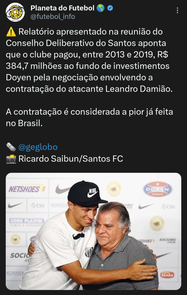 Off Tpico: Santos pagou 384,7 Milhes no Leandro Damio kkkkkkkkkk