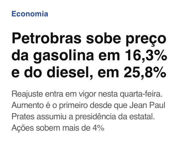 Off - O que achou do aumento da Gasolina?