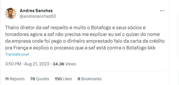 Quizer, Andr�s Sanchez, que n�o solta o nosso Corinthians ref�m dele, nem escrever sabe!