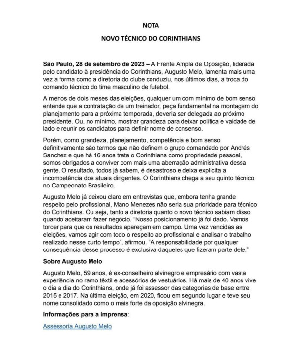 Nota assessoria Augusto Melo