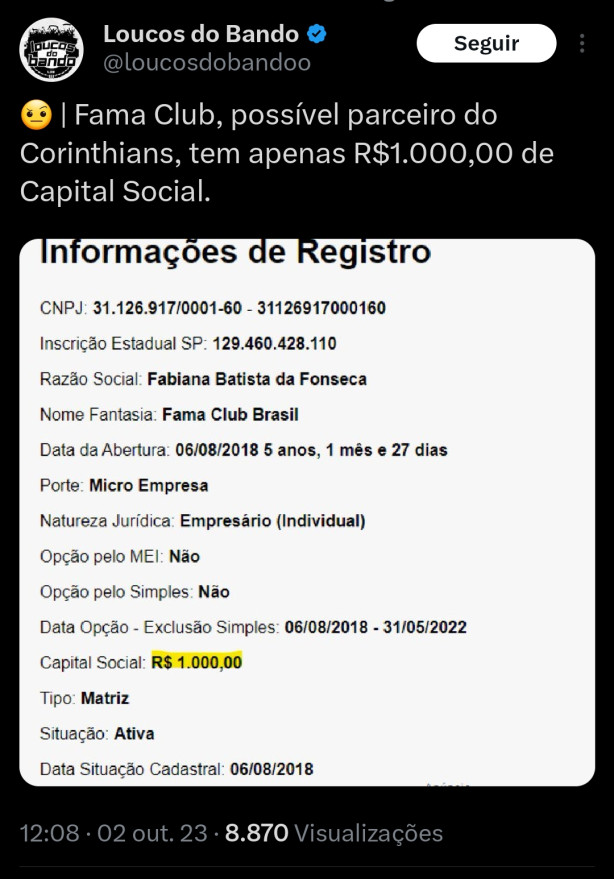 Essa  a empresa "milionria" que vai patrocinar o Corinthians