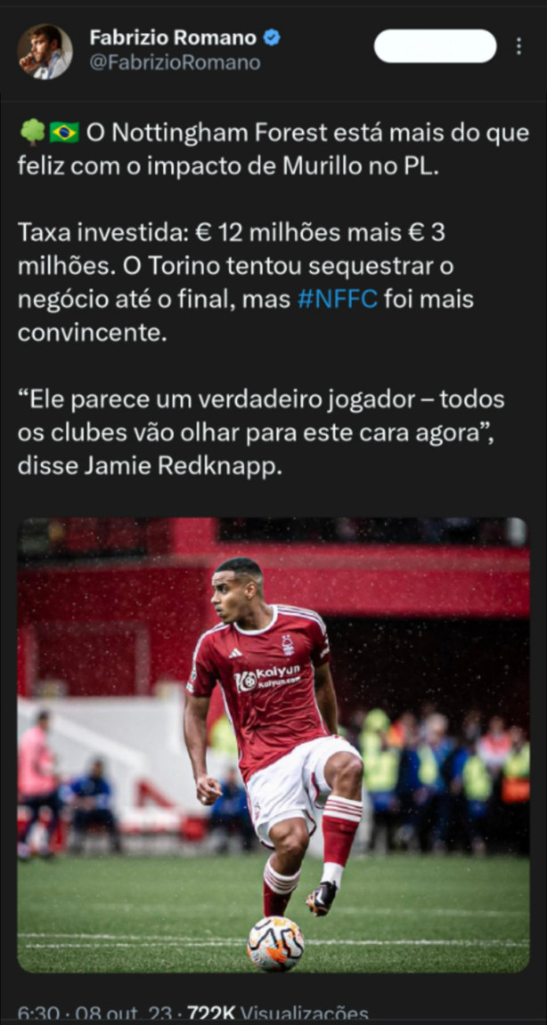 Fabr�zio Romano sobre o zagueiro Murillo