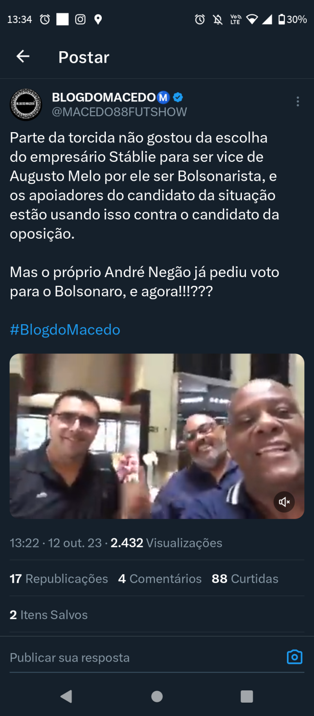Esto reclamando porque o vice do Augusto Melo  Bolsonarista