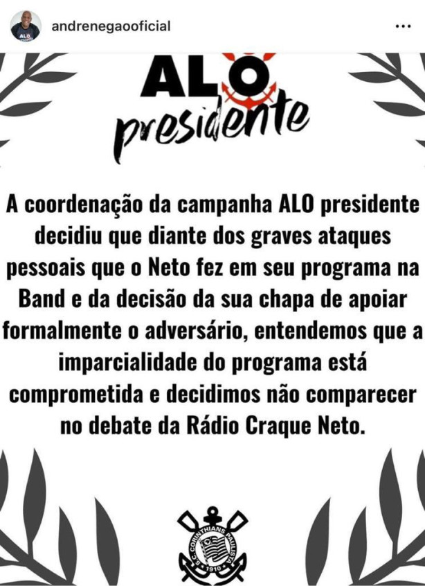 andr� neg�o Fugiu do debate