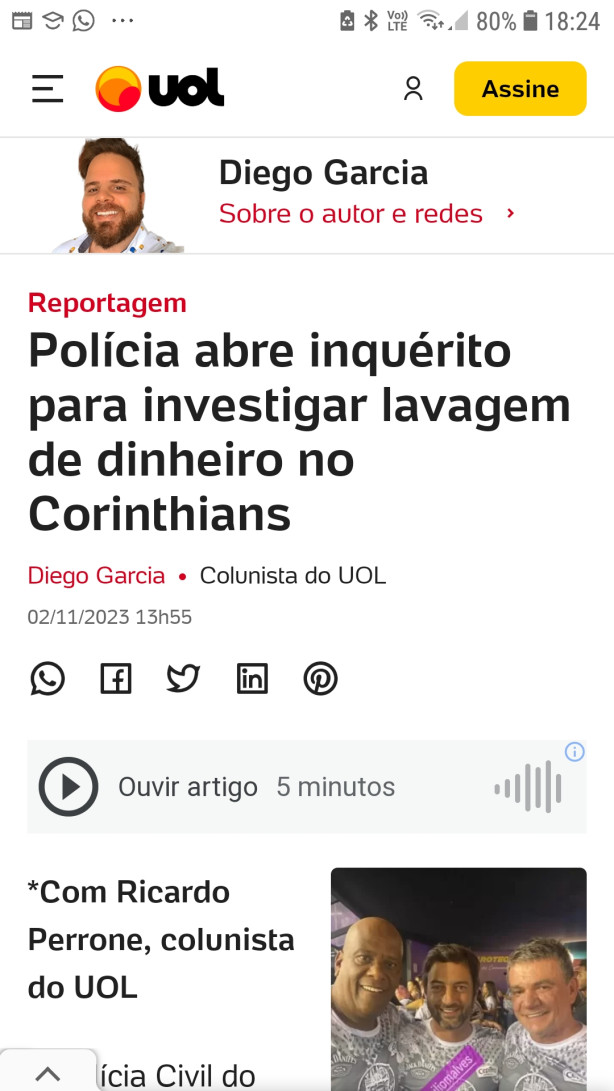 Investiga��o no Tim�o