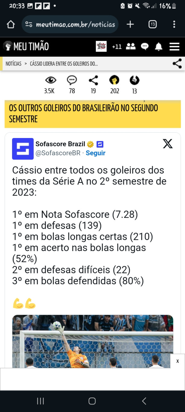 O Cássio é o melhor goleiro do Brasil