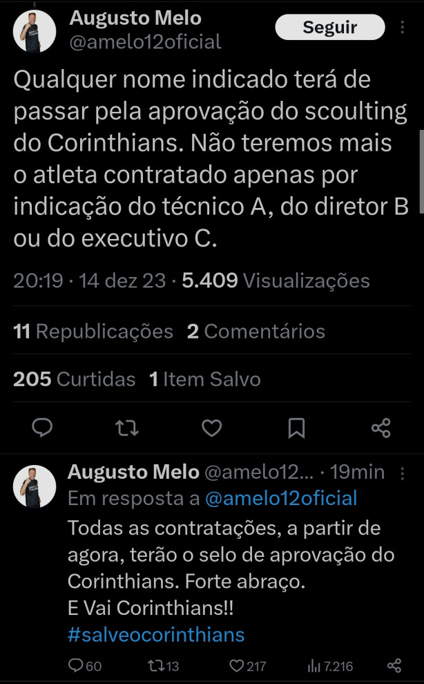Augusto Melo no Twitter
