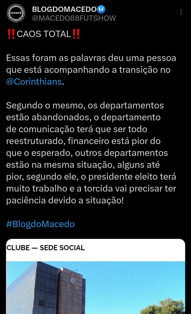 segundo o blog do Macedo estamos em Caos Total