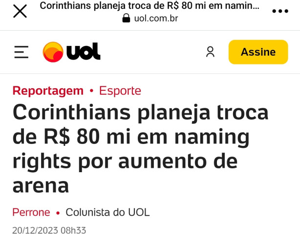 informa��o aumento da Arena