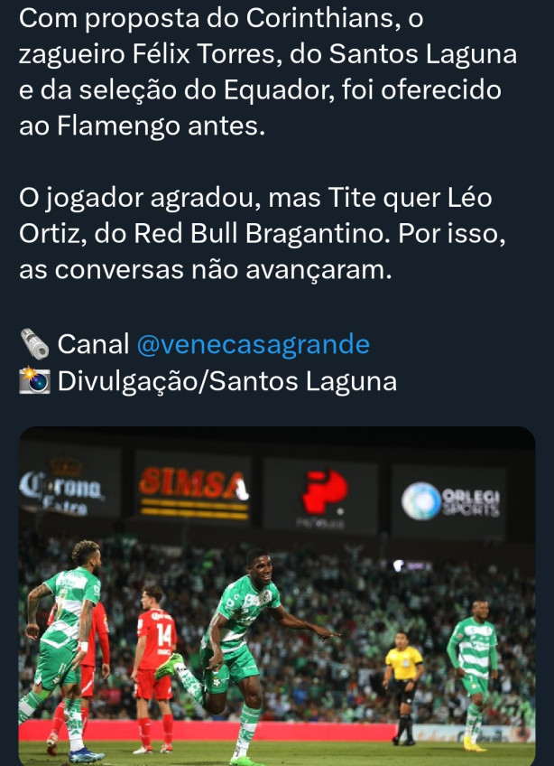 Zagueiro F�lix torres foi recusado