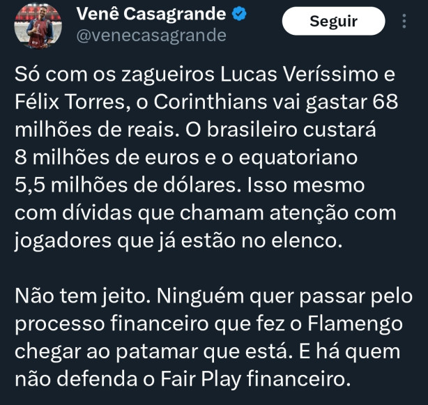 Vene Casagrande est desesperado com os reforos do Corinthians.