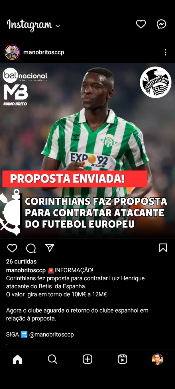 segundo informaes a proposta do Corinthians gira em torno de 10 a 12 milhes de euros!