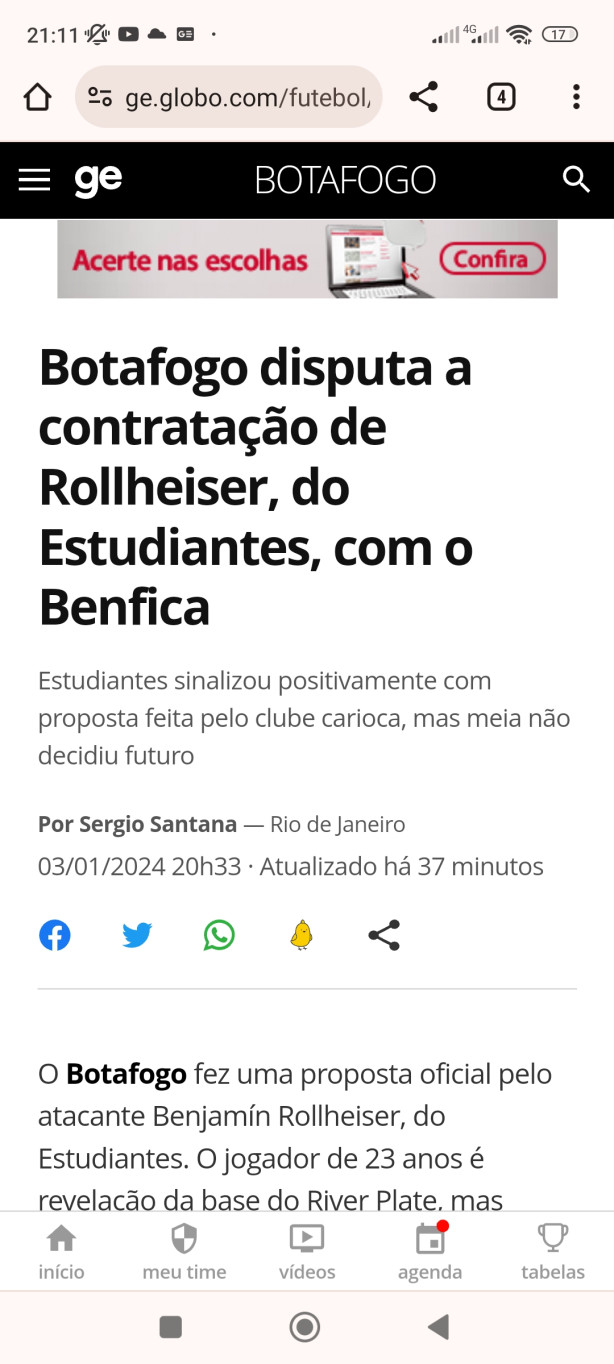 Botafogo querendo levar o Rolheiser