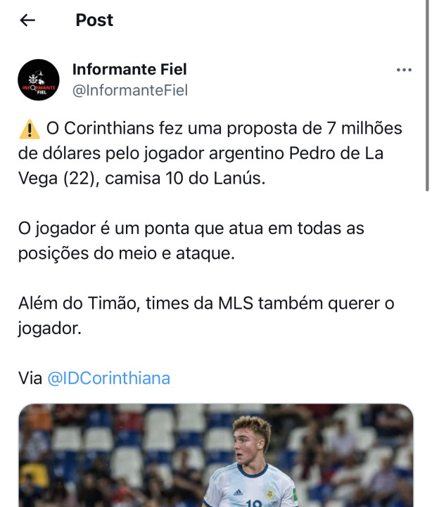Corinthians faz proposta por Pedro de La Vega do Lans