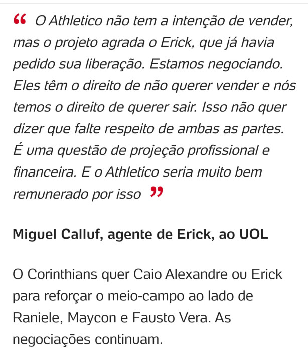 Erick quer vir para o Corinthians!