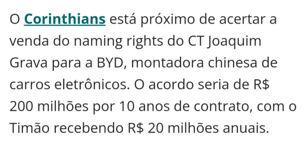 E se vender mesmo os Naming Rigths do CT por 200 Milh�es!
