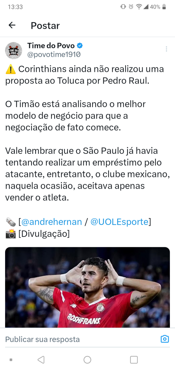 Corinthians ainda no realizou uma proposta ao Toluca por Pedro Raul