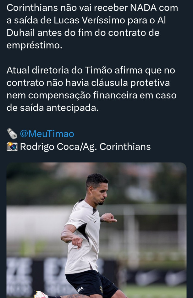 O Valor que o Corinthians vai receber pelo verissimo sair antes.