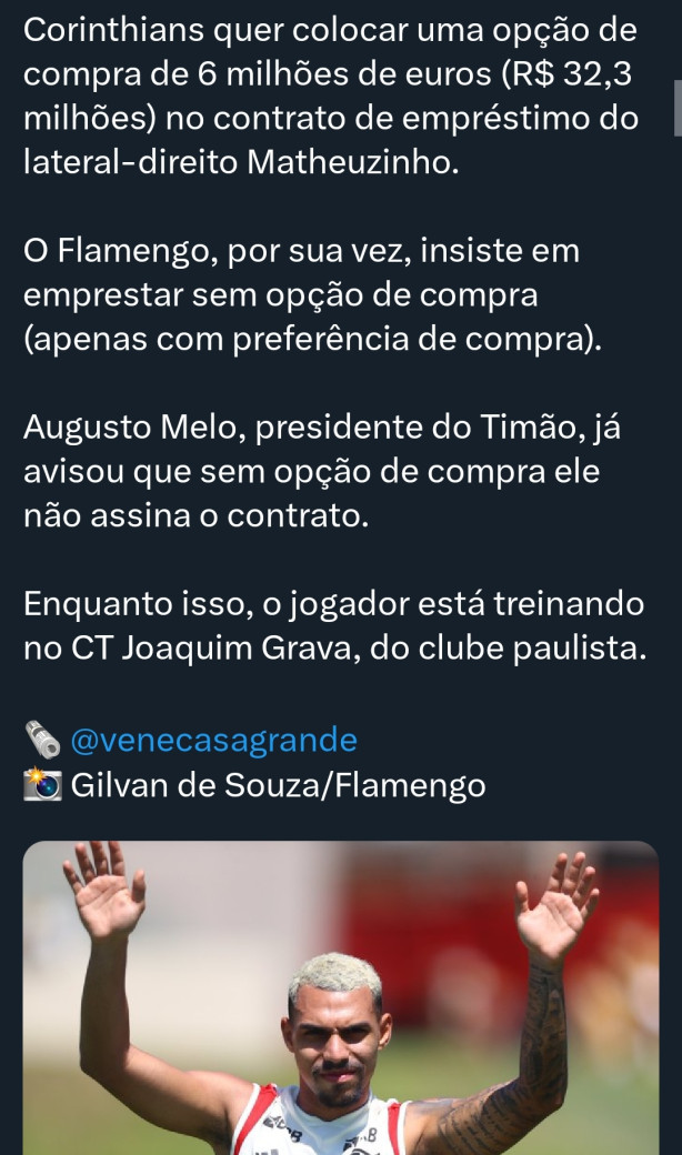 Matheuzinho est de sada do Corinthians?