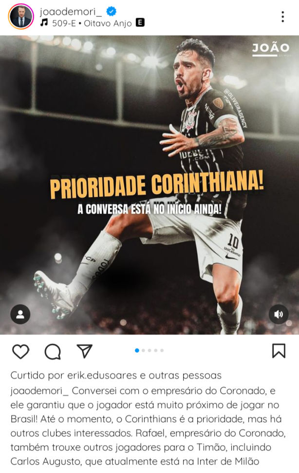 Igor Coronado da prioridade para o Corinthians! Abre o olho Augusto Melo