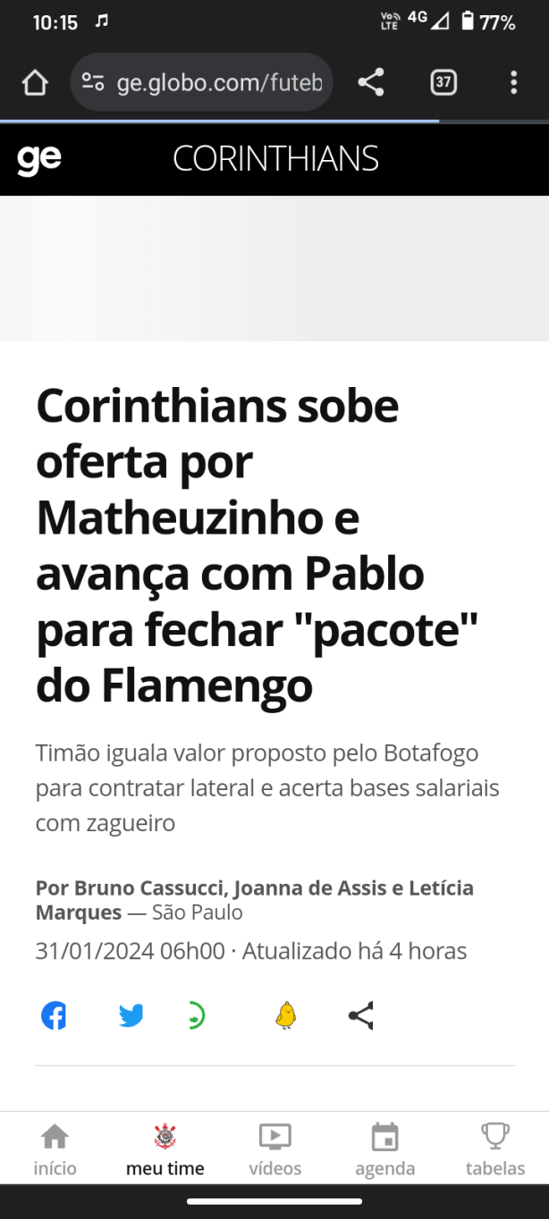 Corinthians avana pra fechar com mateuzinho e Pablo
