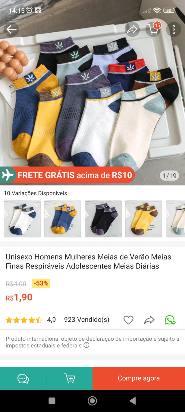 Meias de 1,90 dispon�veis hoje