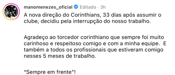 O MM deixou claro que o trato era com o Duilio, no com o Corinthians!