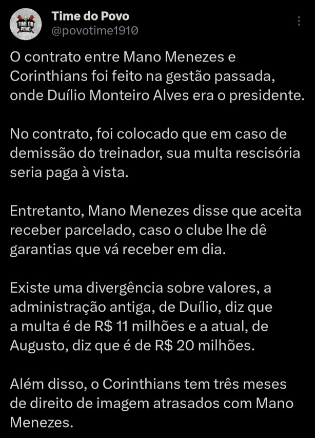 Duilio colocou no contrato a multa do Mano Menezes a vista